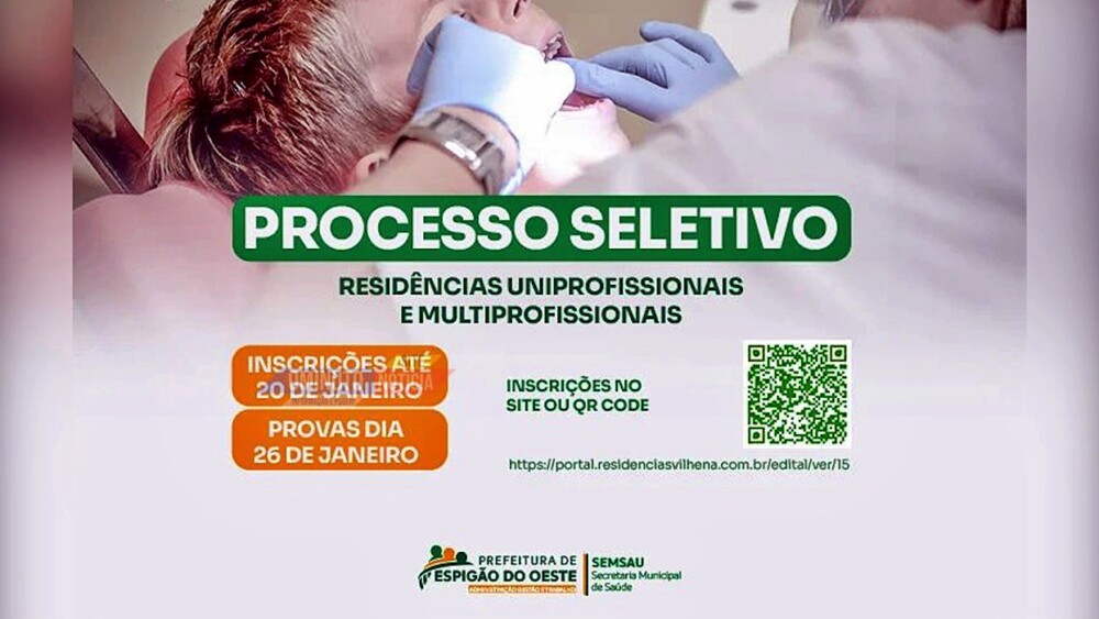 Processo Seletivo para residências na área da saúde, estão com inscrições abertas em Espigão do Oeste