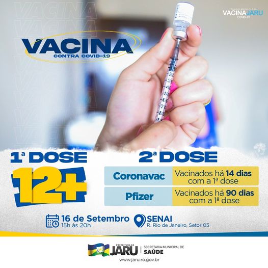 Hoje é dia de vacina em Jaru, RO; Pfizer e Coronavac estão disponíveis