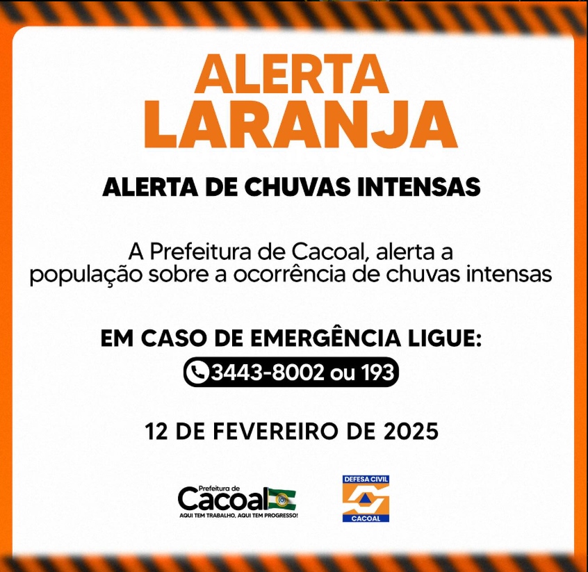 Defesa Civil emita “Alerta Laranja” para Cacoal