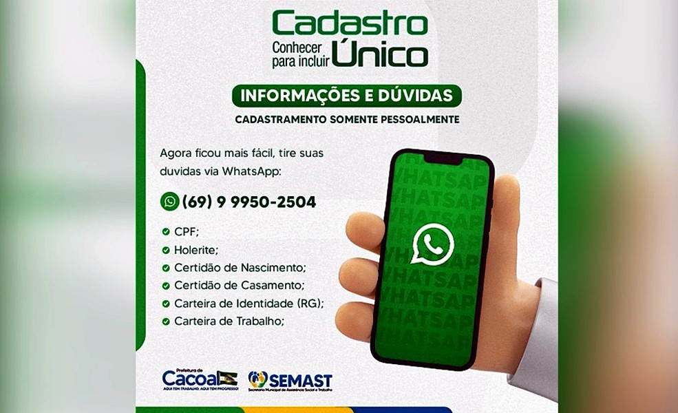Cacoal tem mais de 6 mil famílias cadastradas no CadÚnico
