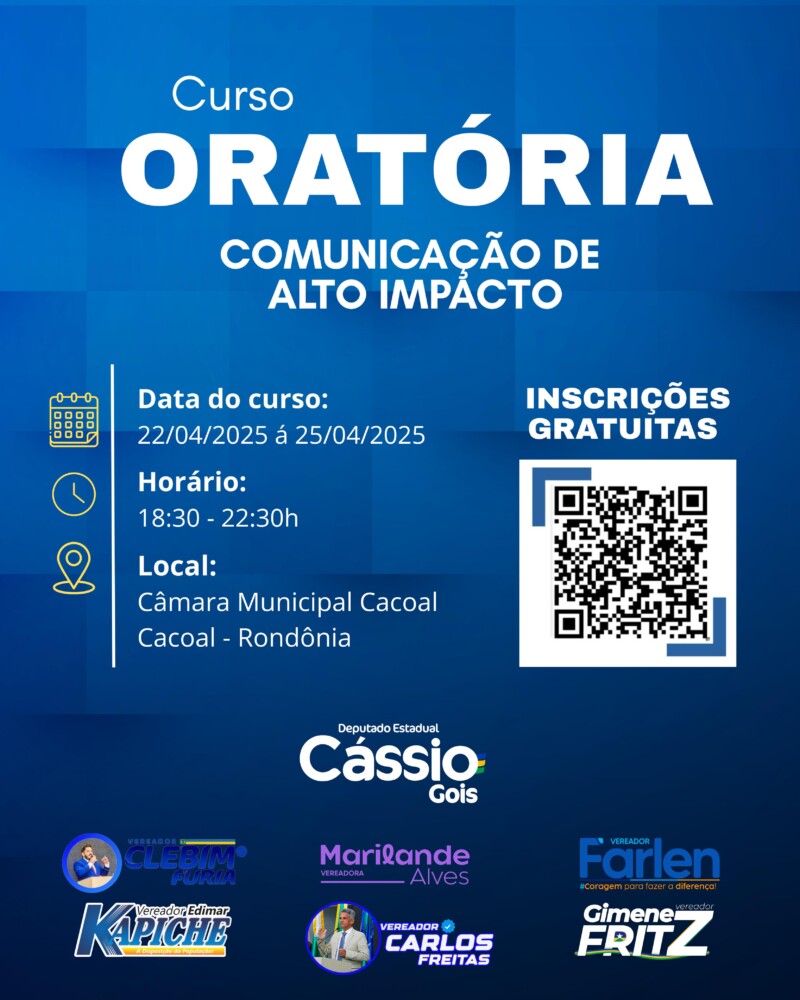 Deputado Cássio Gois viabiliza curso de oratória "Comunicação de Alto Impacto" em Cacoal