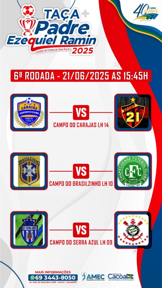 Taça Padre Ezequiel Ramin: Sexta Rodada Promete Aquecer o Futebol Rural em Cacoal