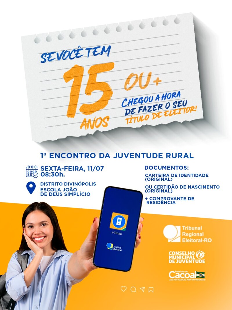 Juventude Rural de Cacoal terá encontro para incentivar emissão de Título Eleitoral