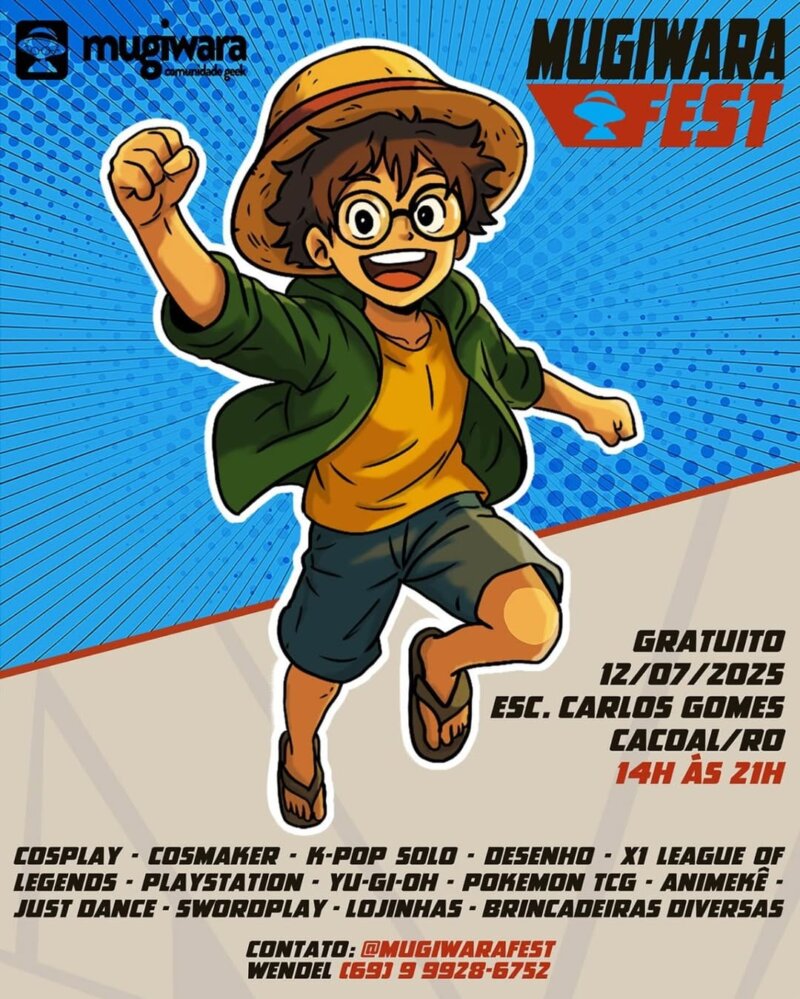 Cacoal recebe o Mugiwara Fest: Festival Geek gratuito e acessível na Escola Carlos Gomes