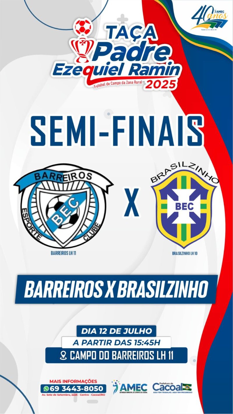 Taça Padre Ezequiel Ramin: Definidos os confrontos das semifinais do maior Campeonato Rural de Cacoal