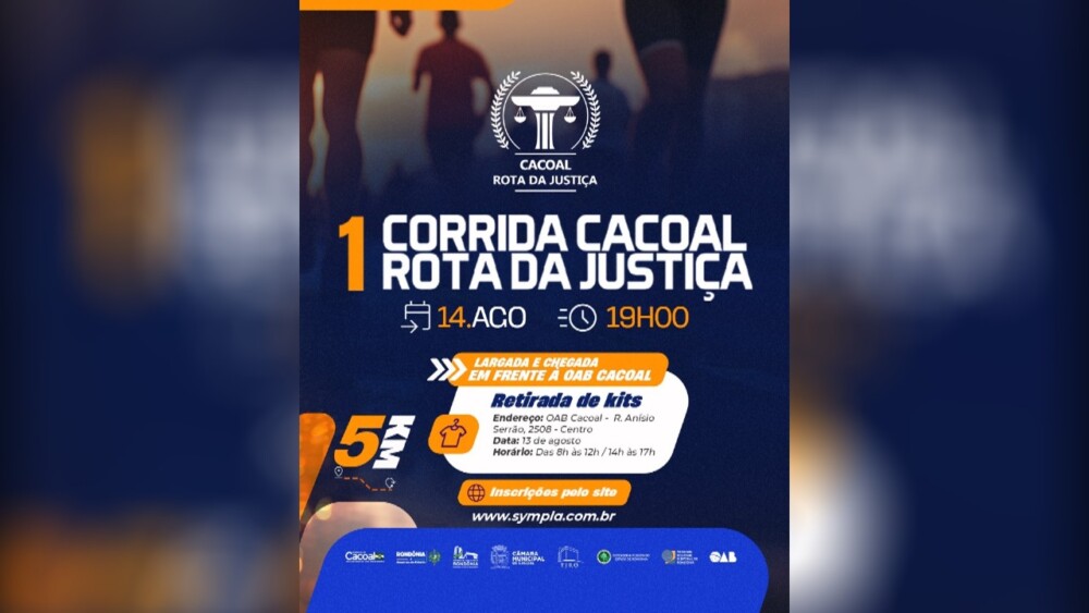 Cacoal: 1ª Corrida Cacoal Rota da Justiça une esporte e cidadania será em agosto