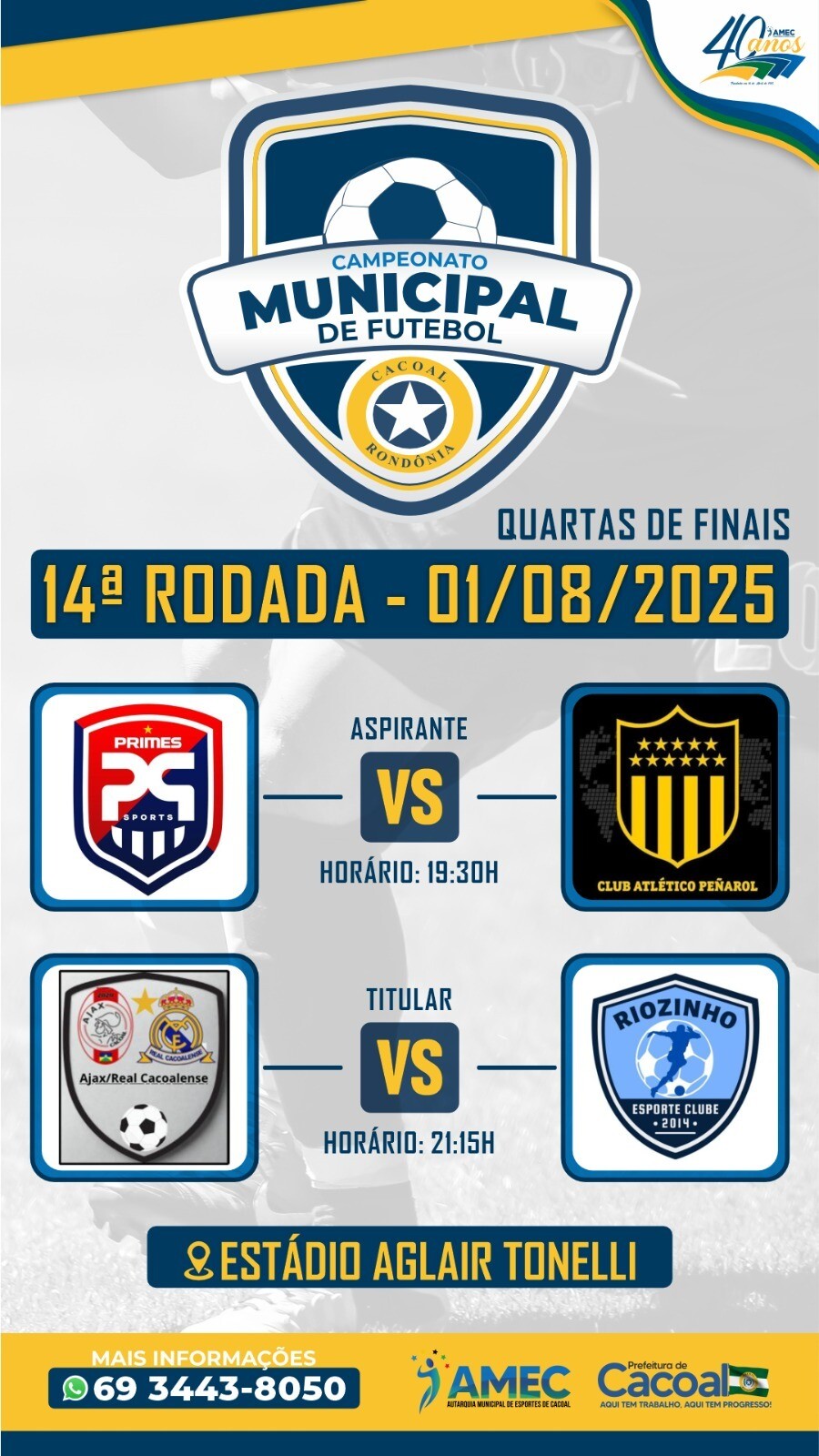 Futebol de Cacoal em alta: Quartas de final agitam o Estádio Aglair Toneli nesta sexta