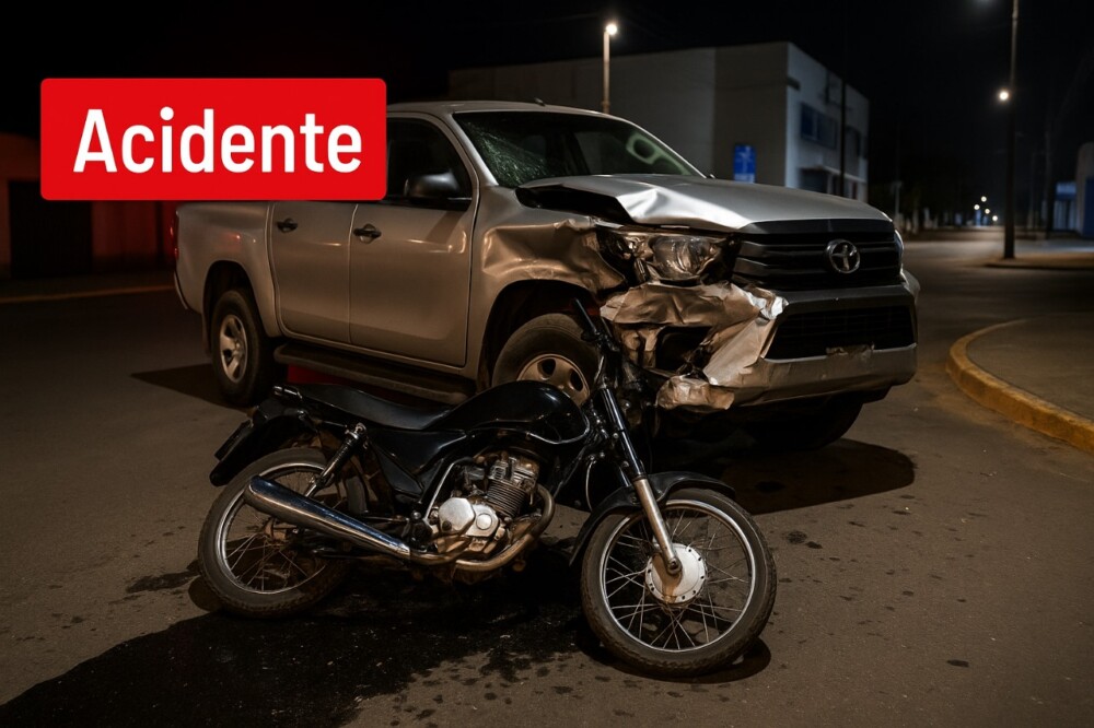 Grave colisão entre caminhonete e motocicleta deixa rastro de destruição no centro de Cacoal