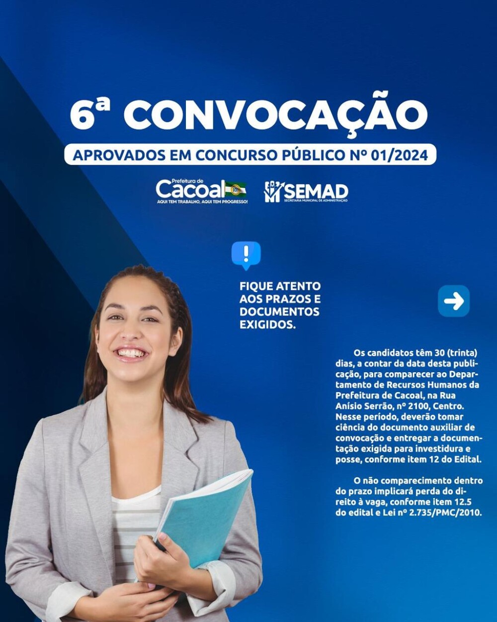 Prefeitura anuncia 6ª convocação de aprovados no concurso público em Cacoal