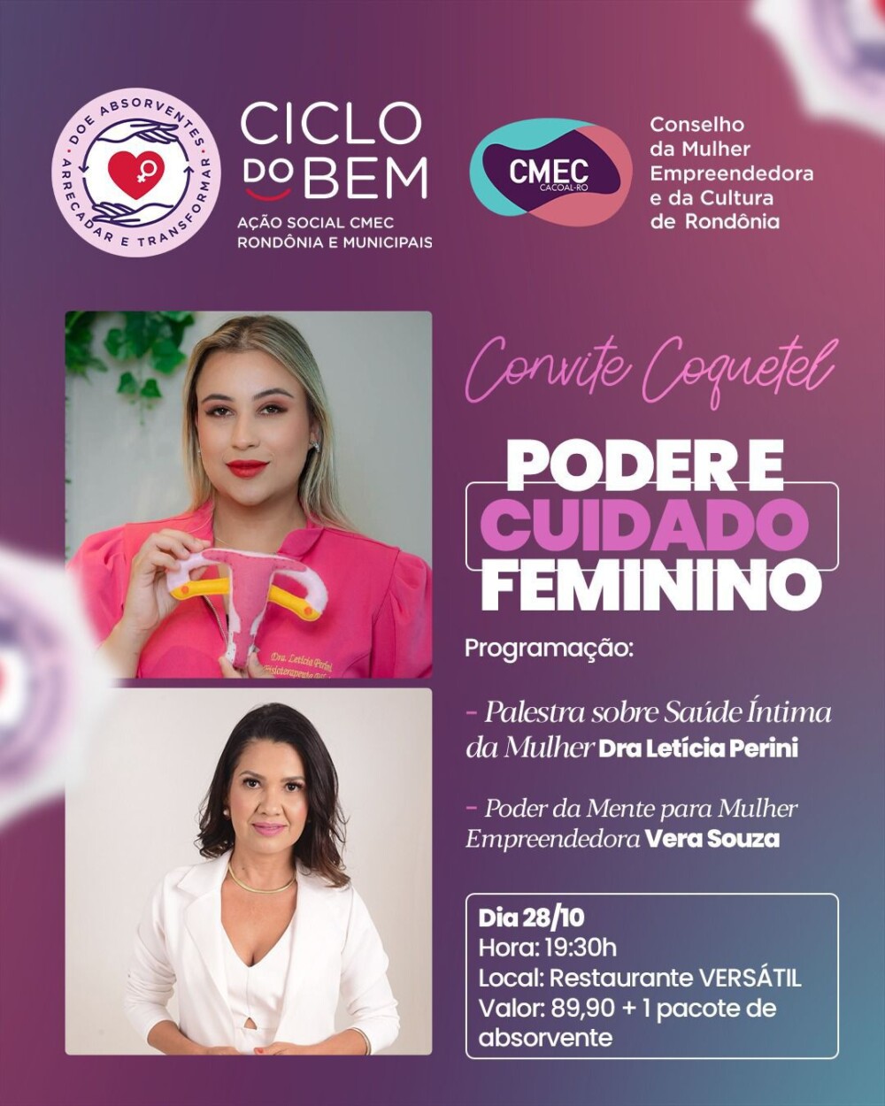 CMEC Rondônia lança campanha por dignidade íntima e combate à pobreza menstrual