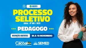 Prefeitura de Cacoal abre seletivo para contratação temporária de pedagogos