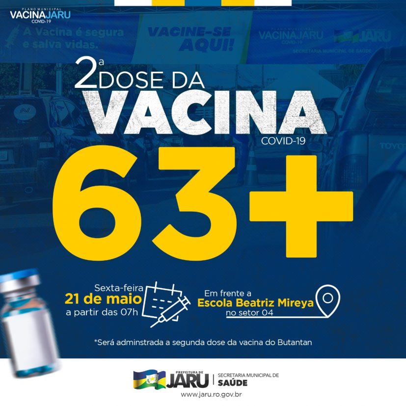 2ª dose da vacina Coronavac para pessoas maiores de 63 anos será nesta sexta-feira, 21