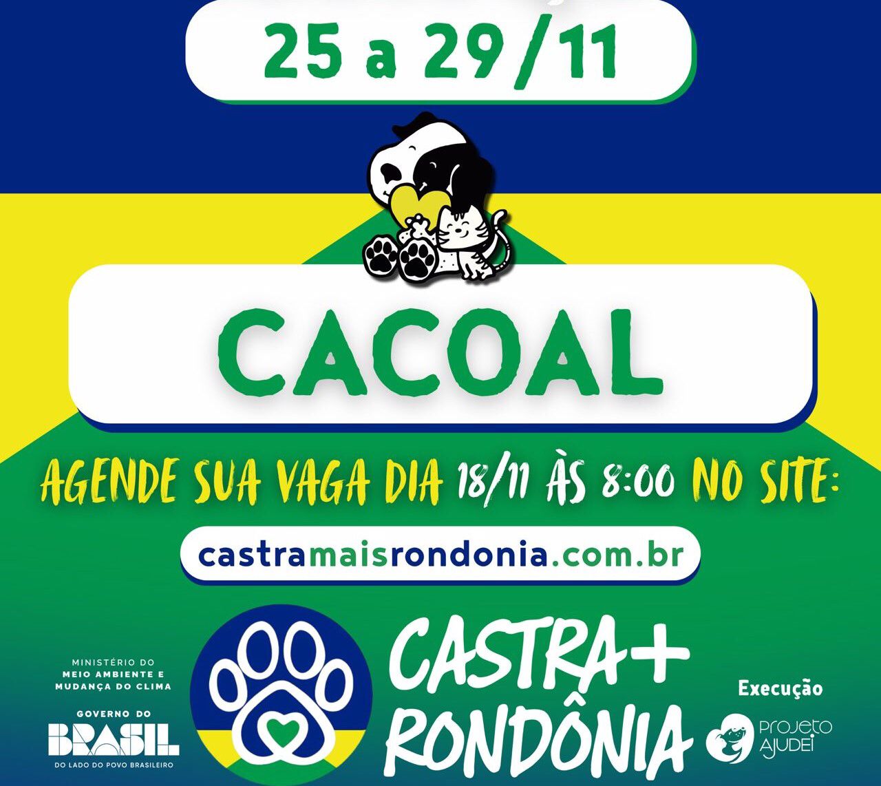 Castra + atende cães e gatos gratuitamente em Cacoal