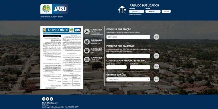Prefeitura de Jaru implanta Diário Oficial Eletrônico; atos públicos do município já são publicados na nova ferramenta