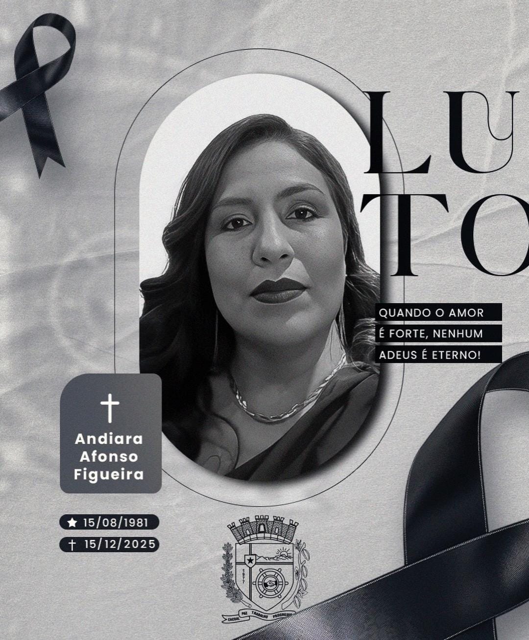 A Câmara Municipal de Cacoal manifesta seu profundo pesar pelo falecimento de Andiara Afonso Figueira.