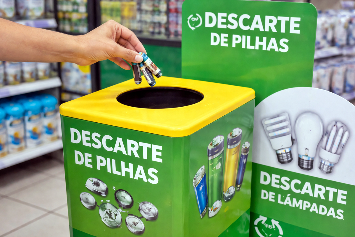Descarte de pilhas e lâmpadas ganha atenção em Cacoal com ponto de coleta em supermercado