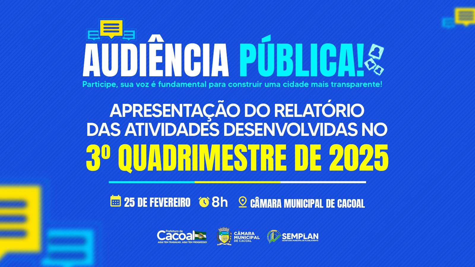Cidadãos são chamados para acompanhar contas municipais