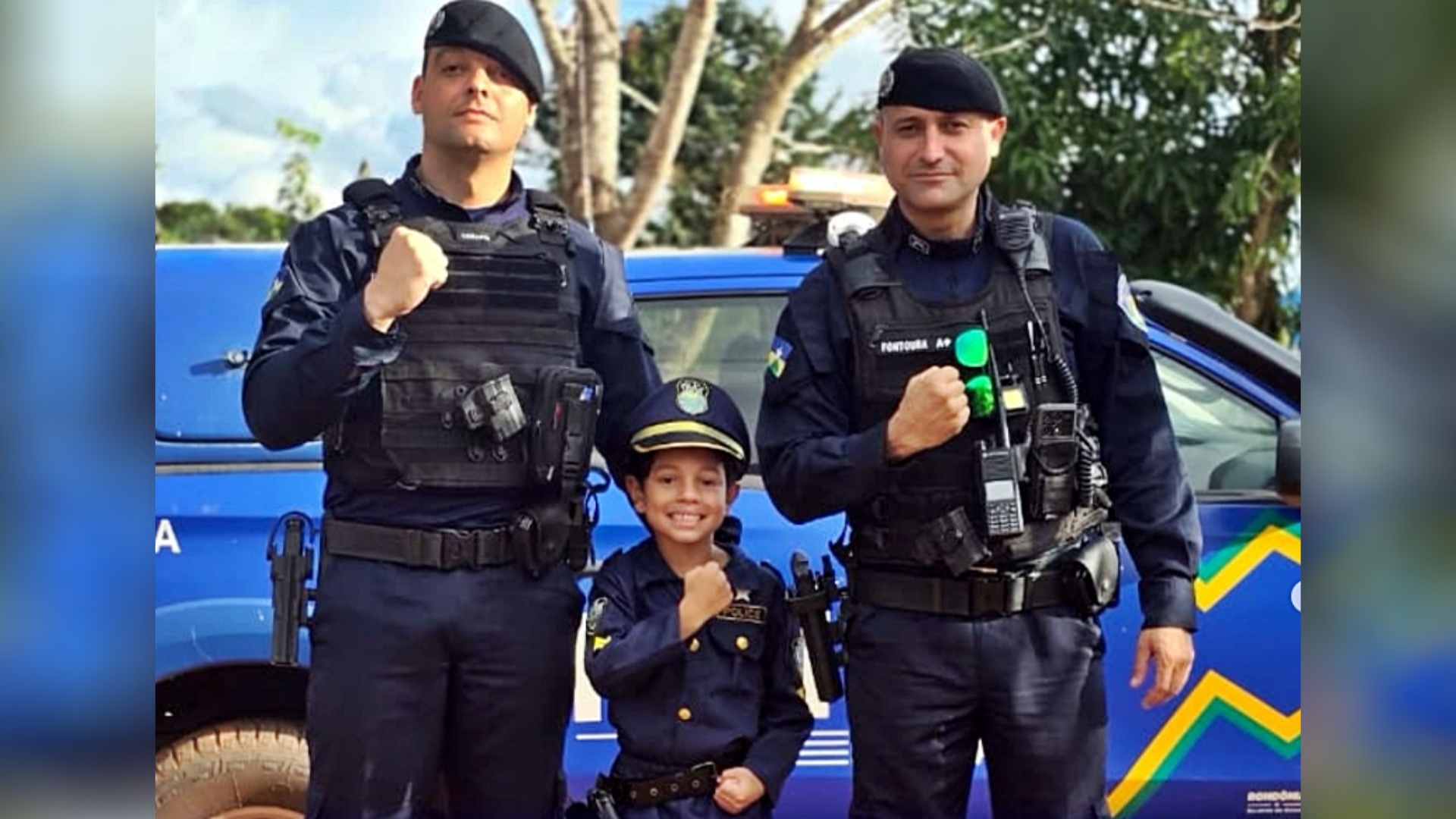 Polícia Militar participa do aniversário de 7 anos de menino admirador da corporação em Pimenta Bueno