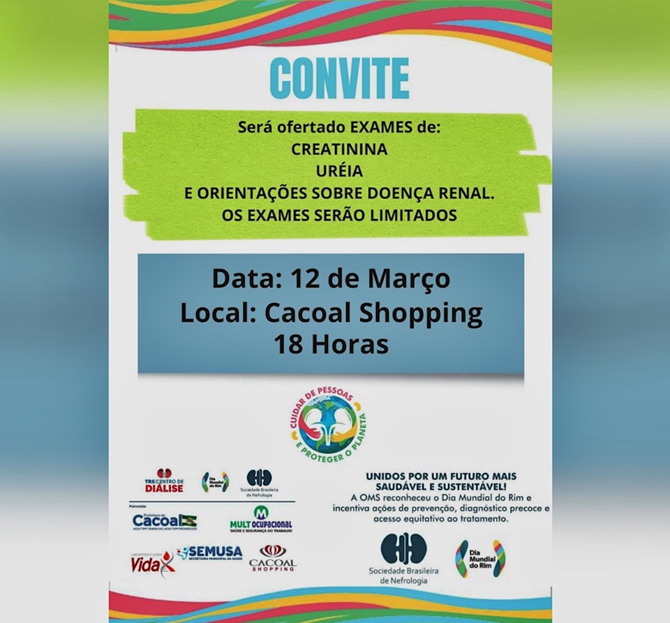 Centro de Hemodiálise realiza ação de exames gratuitos no Cacoal Shopping, no Dia Mundial do Rim
