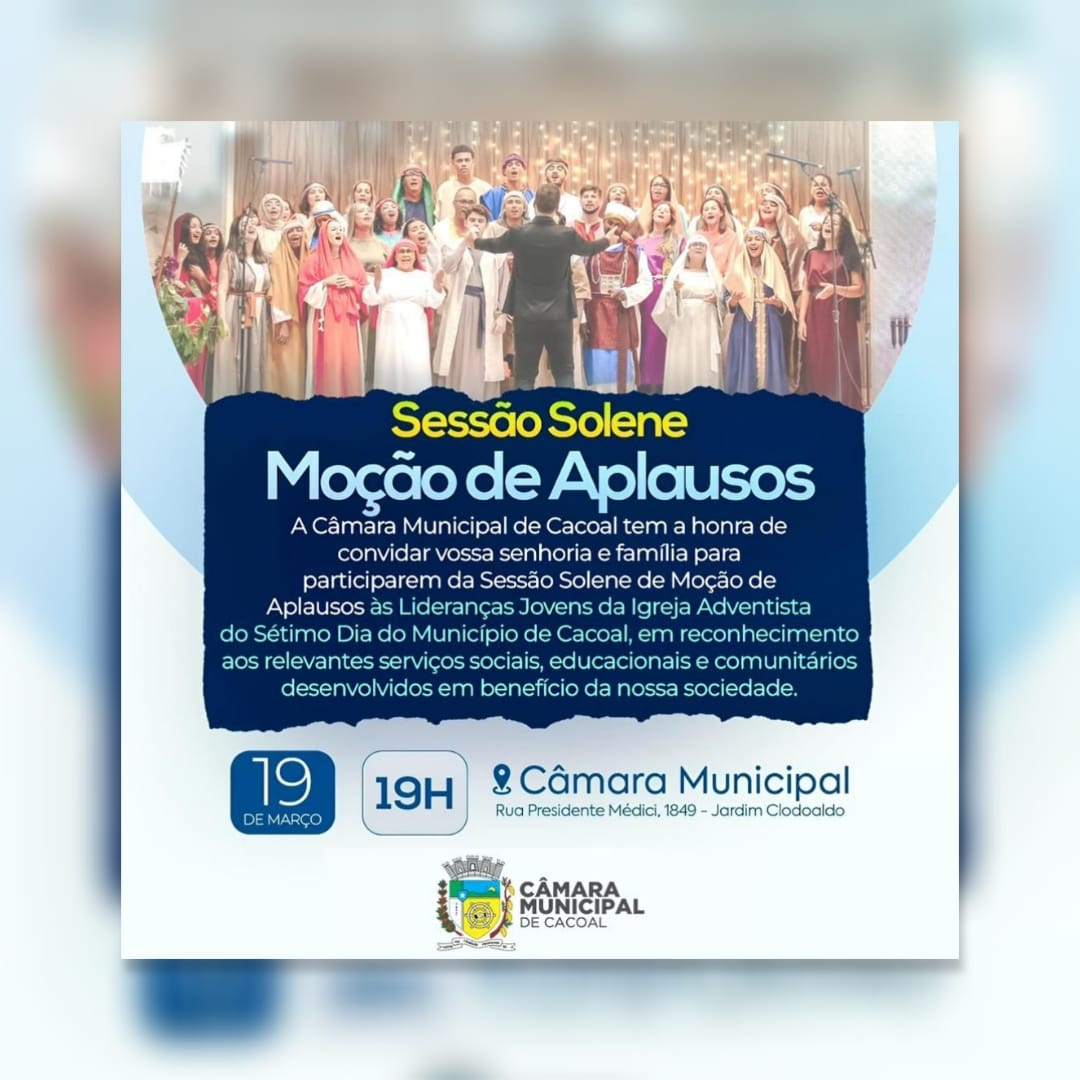 Câmara de Cacoal homenageia jovens adventistas em solenidade especial