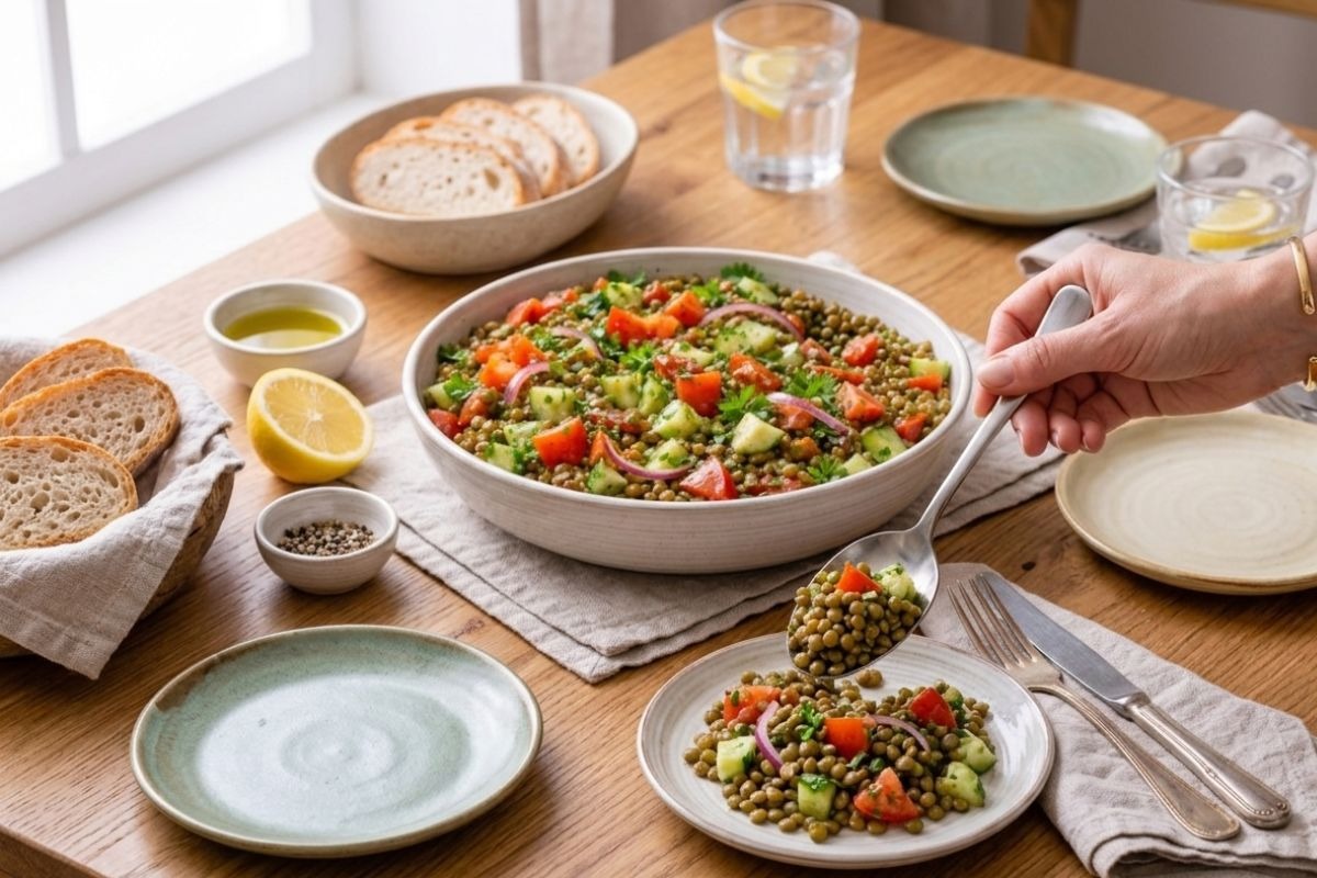 Receita de salada com lentilha e vegetais para o dia a dia