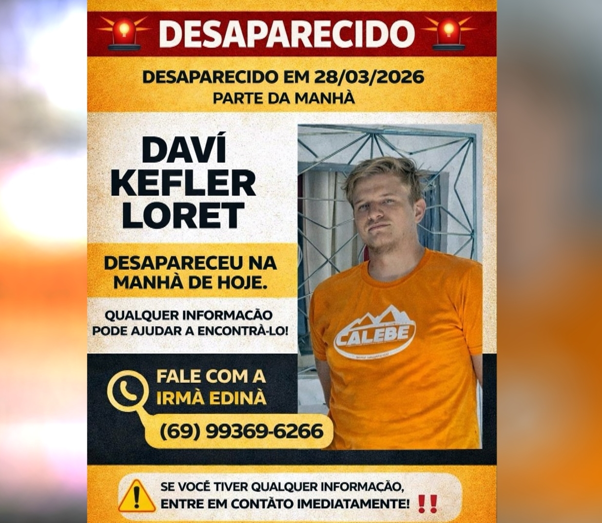 Família busca por Davi Keefler Loret, que está desaparecido em Cacoal