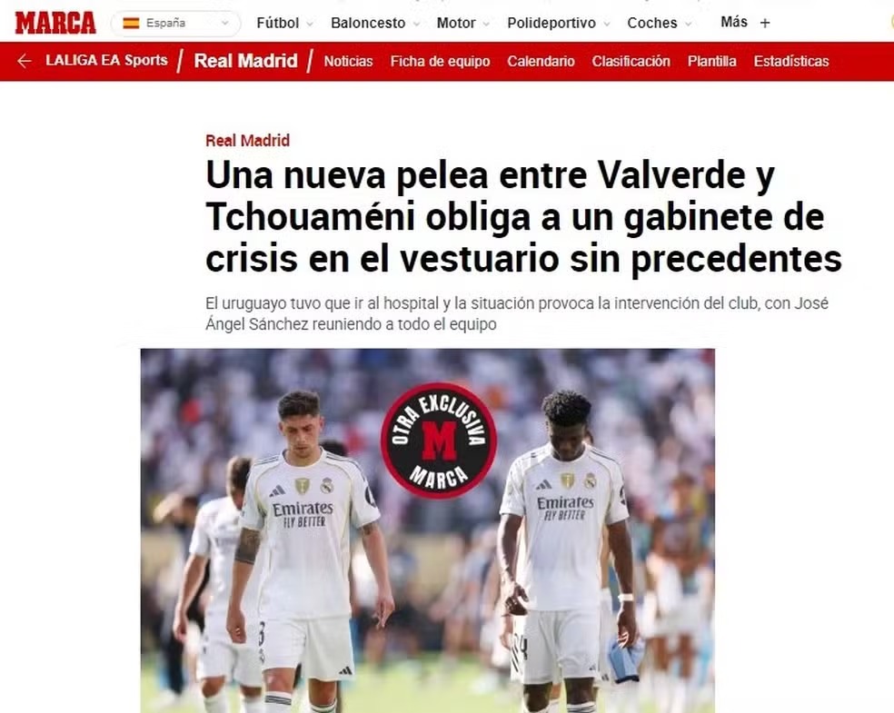 Imprensa espanhola relata que Valverde foi ao hospital após incidente com Tchouaméni