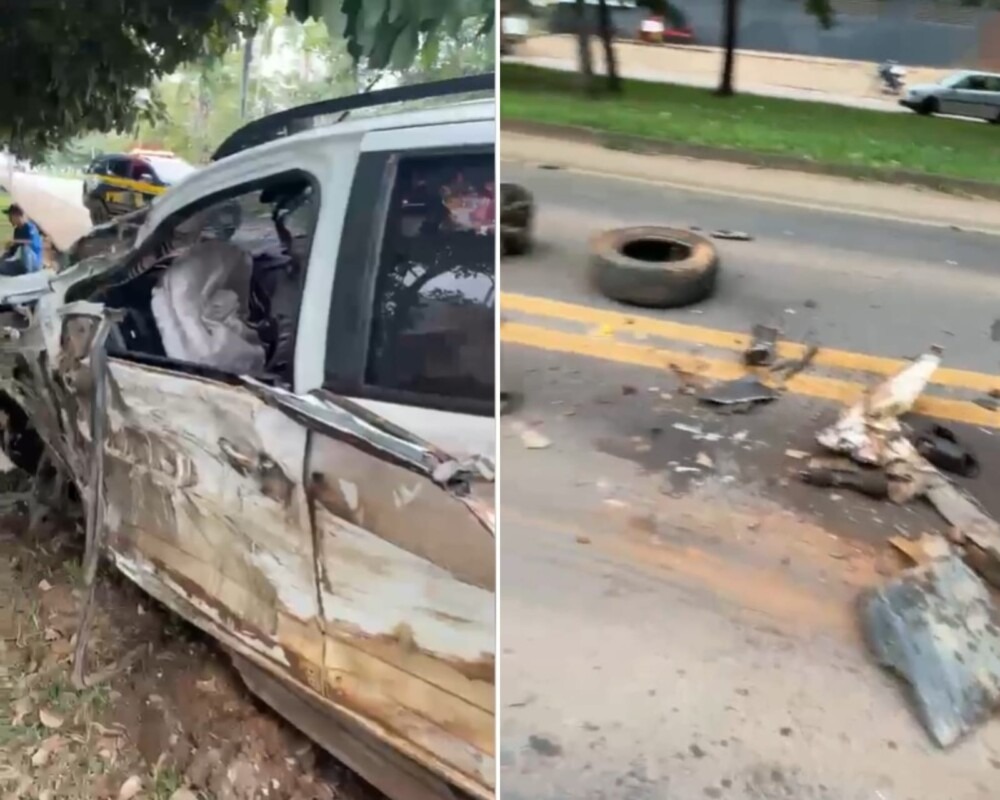 Caminhonete sofre grandes danos após batida com carreta