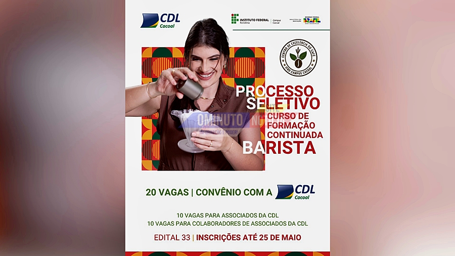 CDL e IFRO abrem inscrições para curso de barista com vagas gratuitas em Cacoal, RO