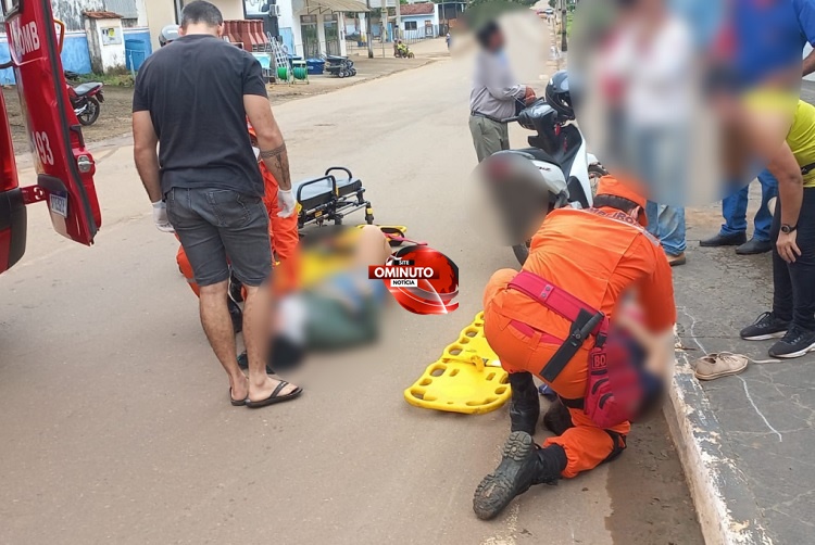 Duas pessoas ficam feridas, em choque de Biz com bicicleta, na JK com Florianópolis, em Jaru, RO