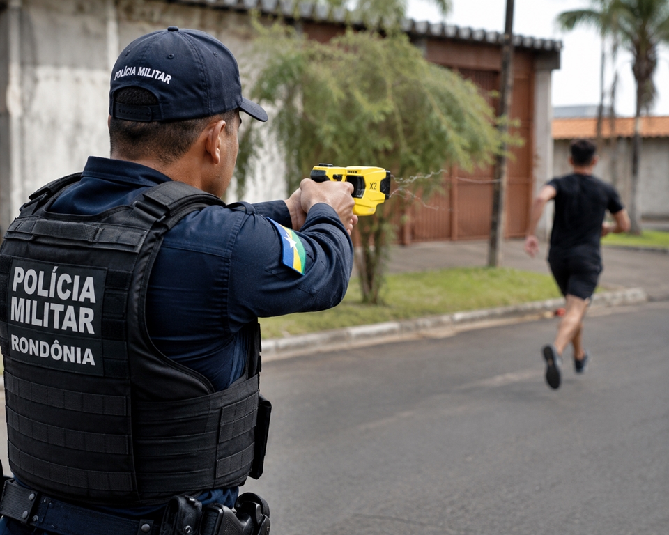 Polícia Militar realiza treinamento com arma de incapacitação neuromuscular Taser X2 em Cacoal