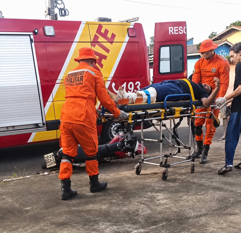 Motociclista sofre fratura exposta na perna, após acidente, em Cacoal, RO