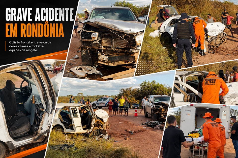 Colisão frontal entre Hilux e Palio deixa cinco feridos na RO-383, em Cacoal, RO