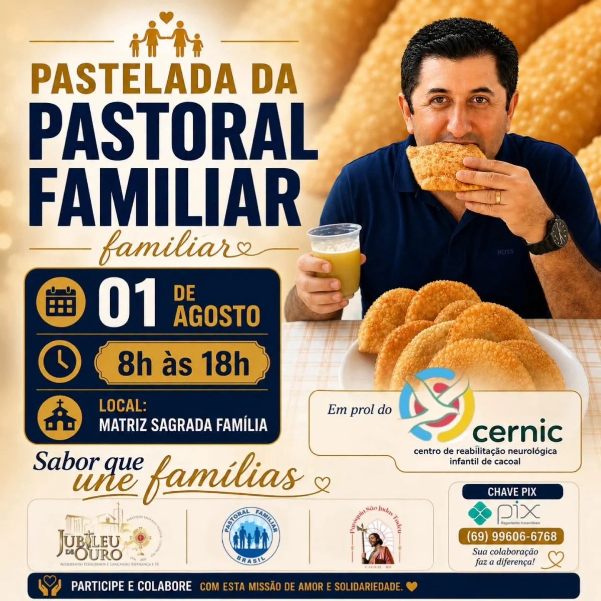 Pastoral Familiar promove Pastelada Solidária em prol do Cernic no dia 1º de agosto