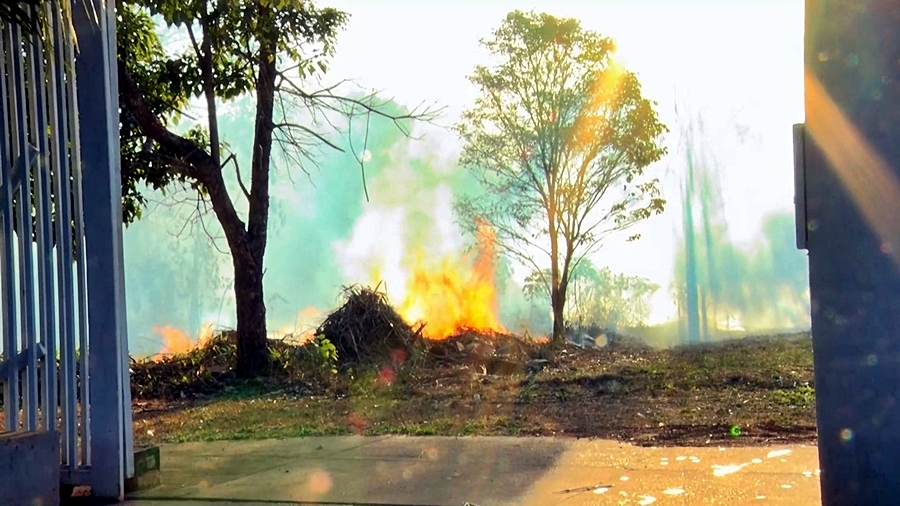 Incêndio em vegetação mobiliza bombeiros e assusta moradores no bairro Teixeirão, em Cacoal, RO