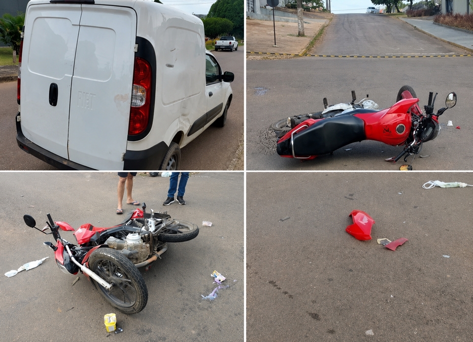 Motociclista fica ferida após colisão entre moto e utilitário em Cacoal, RO