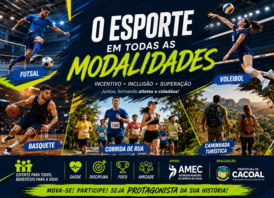 Agenda esportiva movimenta Cacoal com futebol, vôlei, basquete, futsal e corrida