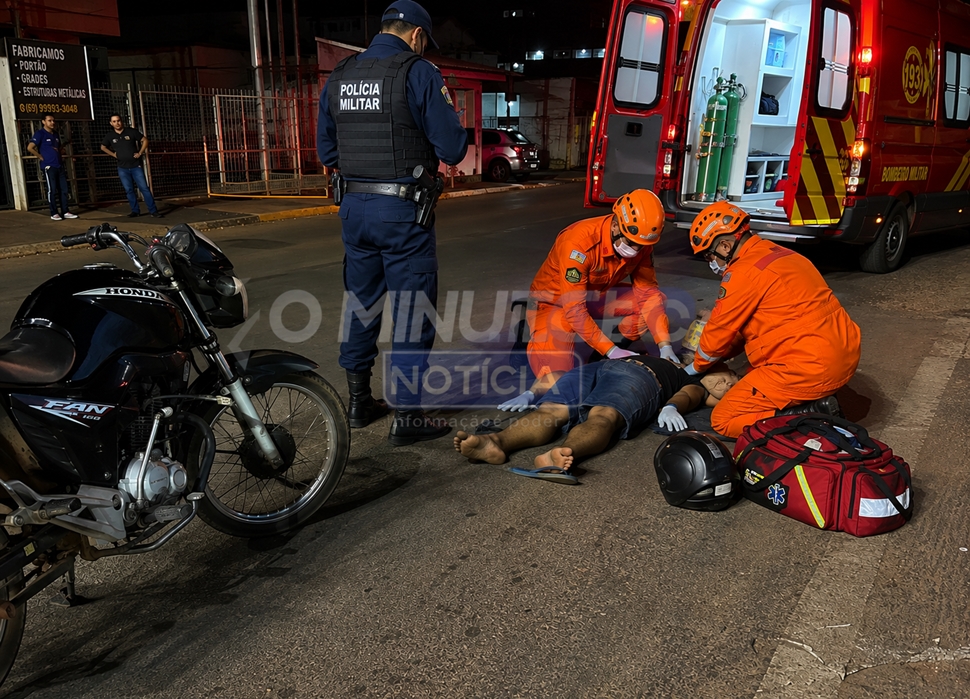 Motociclista fica ferido após colisão no centro de Cacoal