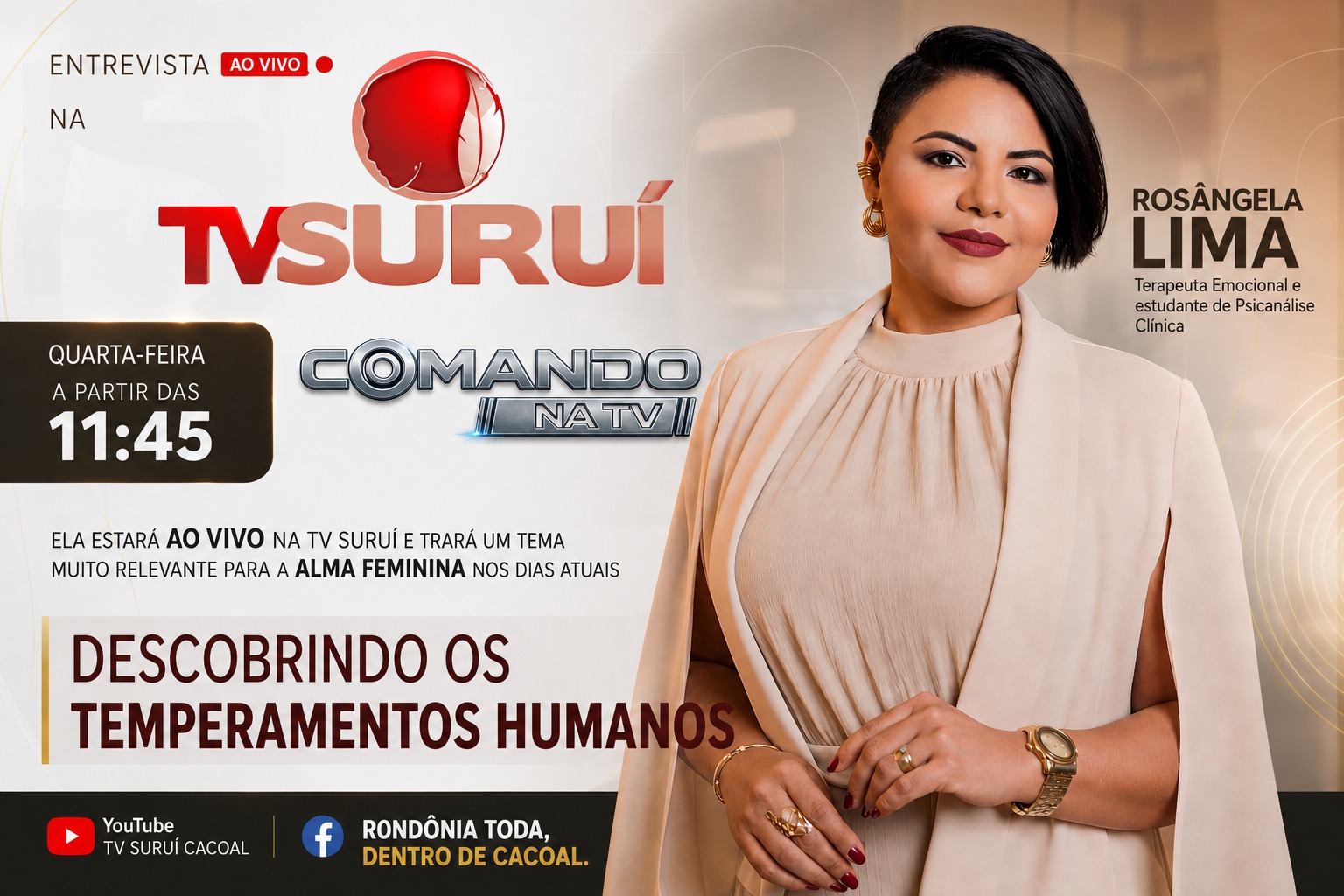 Terapeuta emocional leva debate sobre temperamentos humanos ao Comando na TV nesta quarta-feira
