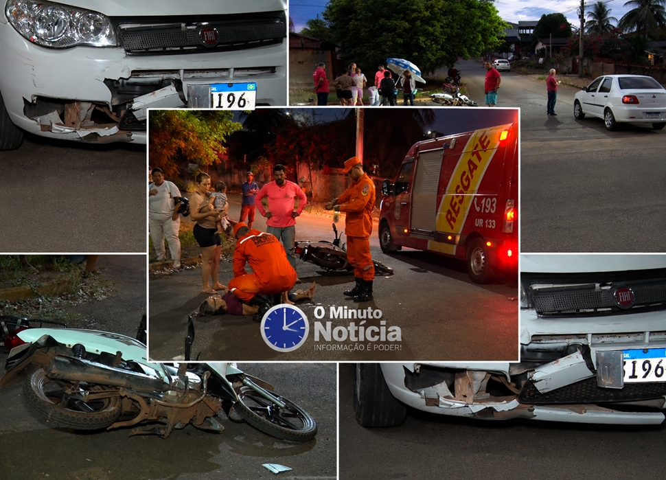 Mulher fica ferida após colisão entre carro e motoneta no Jardim Clodoaldo, em Cacoal, RO