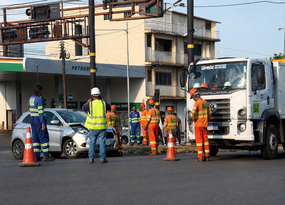 Conversão à esquerda termina em acidente entre carro e caminhão da Nova 364 em Cacoal, RO