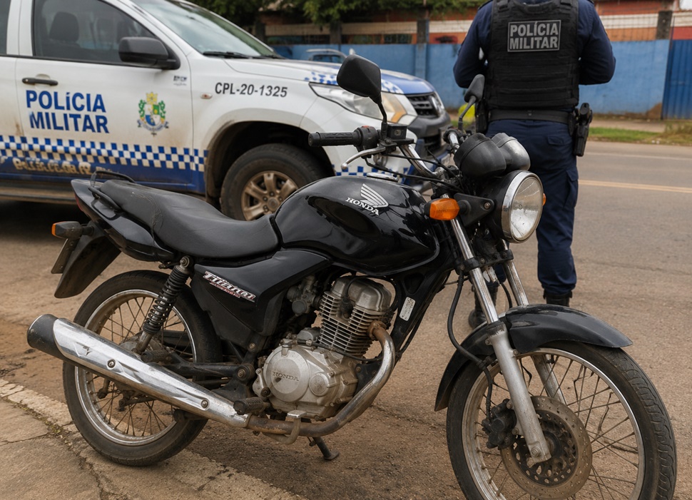 Motocicleta furtada há cerca de quatro anos é recuperada pela PM no bairro Liberdade, em Cacoal, RO