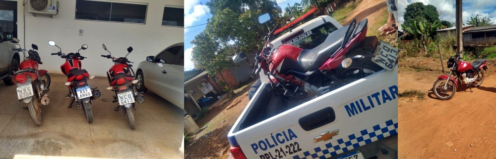 Três motocicletas são recuperadas pela Polícia Militar de Jaru, neste sábado, 23 de abril