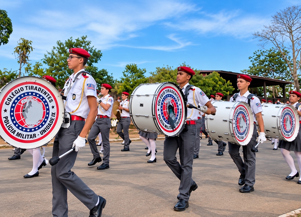 Banda Marcial do CTPM IX de Cacoal conduz desfile de 7 de Setembro em Rondolândia