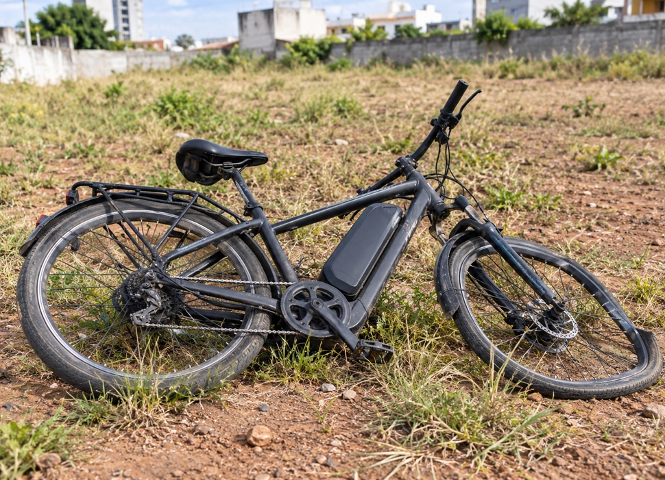 PM encontra bicicleta elétrica abandonada em terreno baldio em Cacoal
