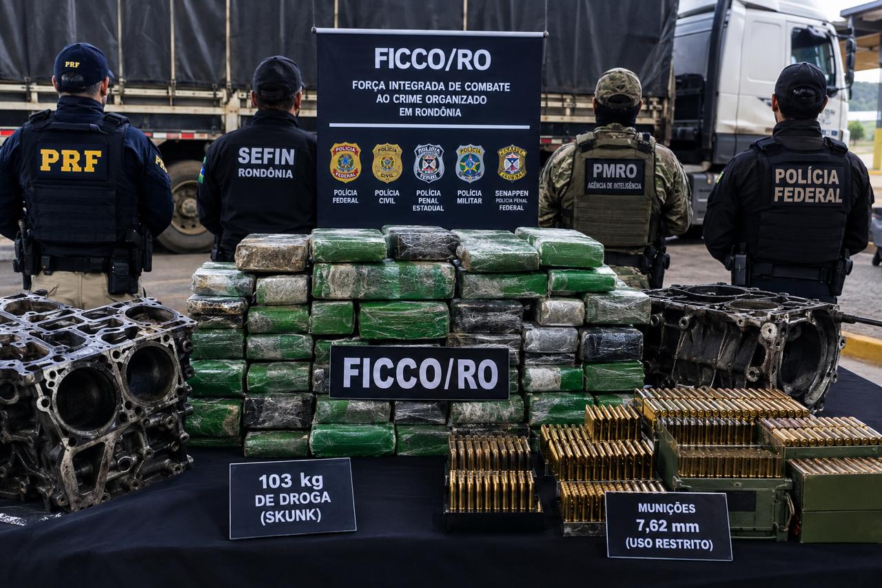 FICCO apreende 103 quilos de skunk e 499 munições em carreta