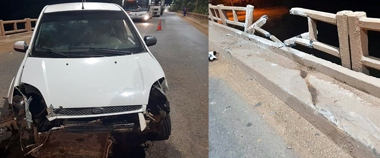 Homem passa a noite bebendo em chácara com o irmão e na volta para casa, colide com guardrail da ponte do Rio Jaru