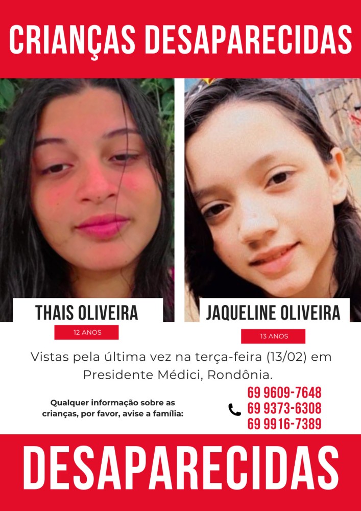 Família pede ajuda para localizar duas crianças desaparecidas em Machadinho do Oeste; 12 e 13 anos