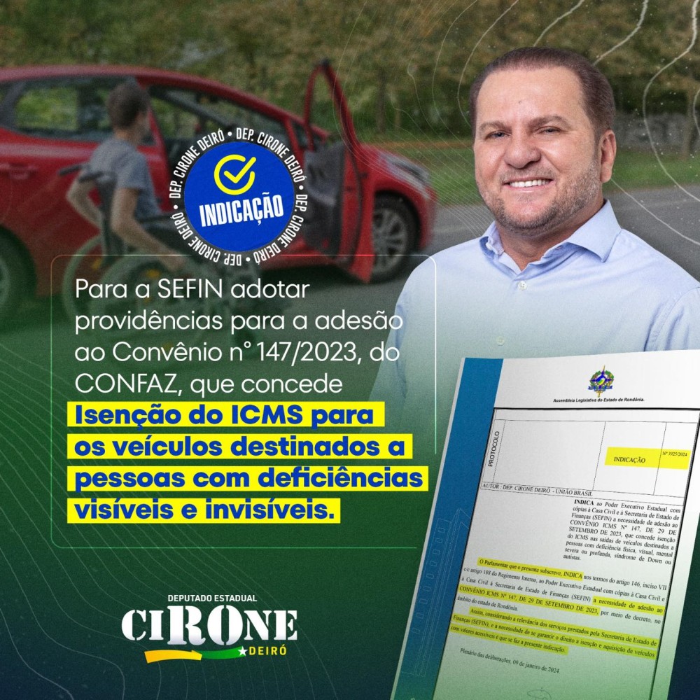 Assembleia aprova lei que amplia limite de valor de carros comprados por pessoas com deficiência com isenção de ICMS