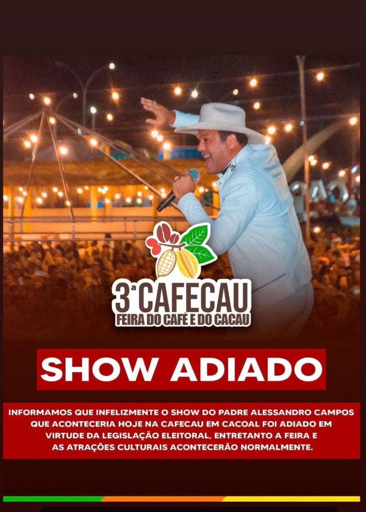 Organização da 3ª Cafecau anuncia adiamento de show do Padre Alessandro Campos
